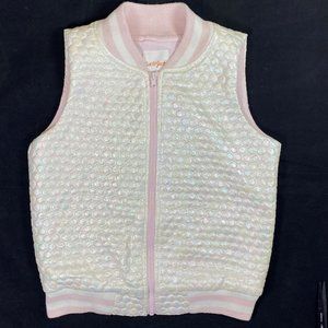 Cat & Jack Girls Vest Puffy Sparkle Outer Shell Knit Collar Cuffs